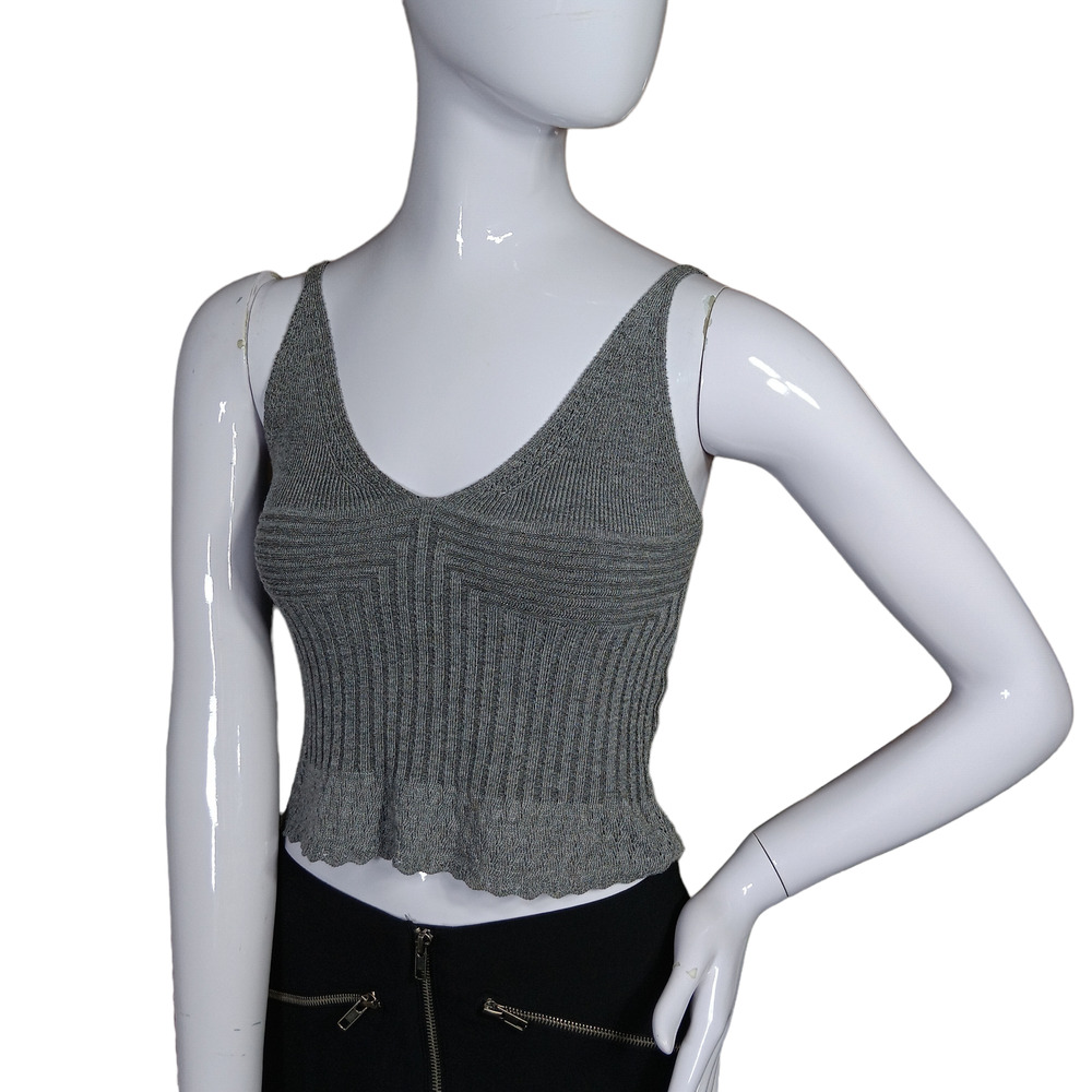 WITH Fine Knit Top Size Small Gray Sleeveless
